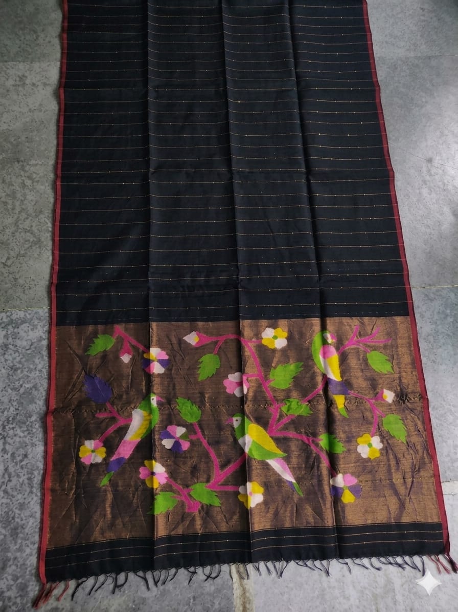 Arsi – Sequin Weaved Paithani Palla Cotton Muslin Saree | Rihyaaz
