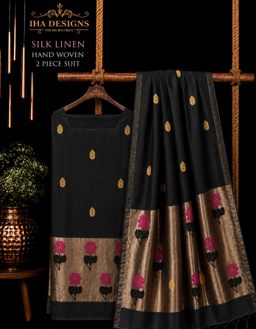 Samya silk linen tissue Meenakari Jamdani suit by Rihyaaz Fashions