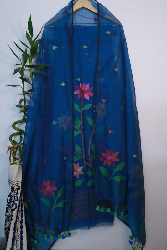 Tinka Floral multicolour cotton muslin Jamdani suit with intricate woven patterns by Rihyaaz
