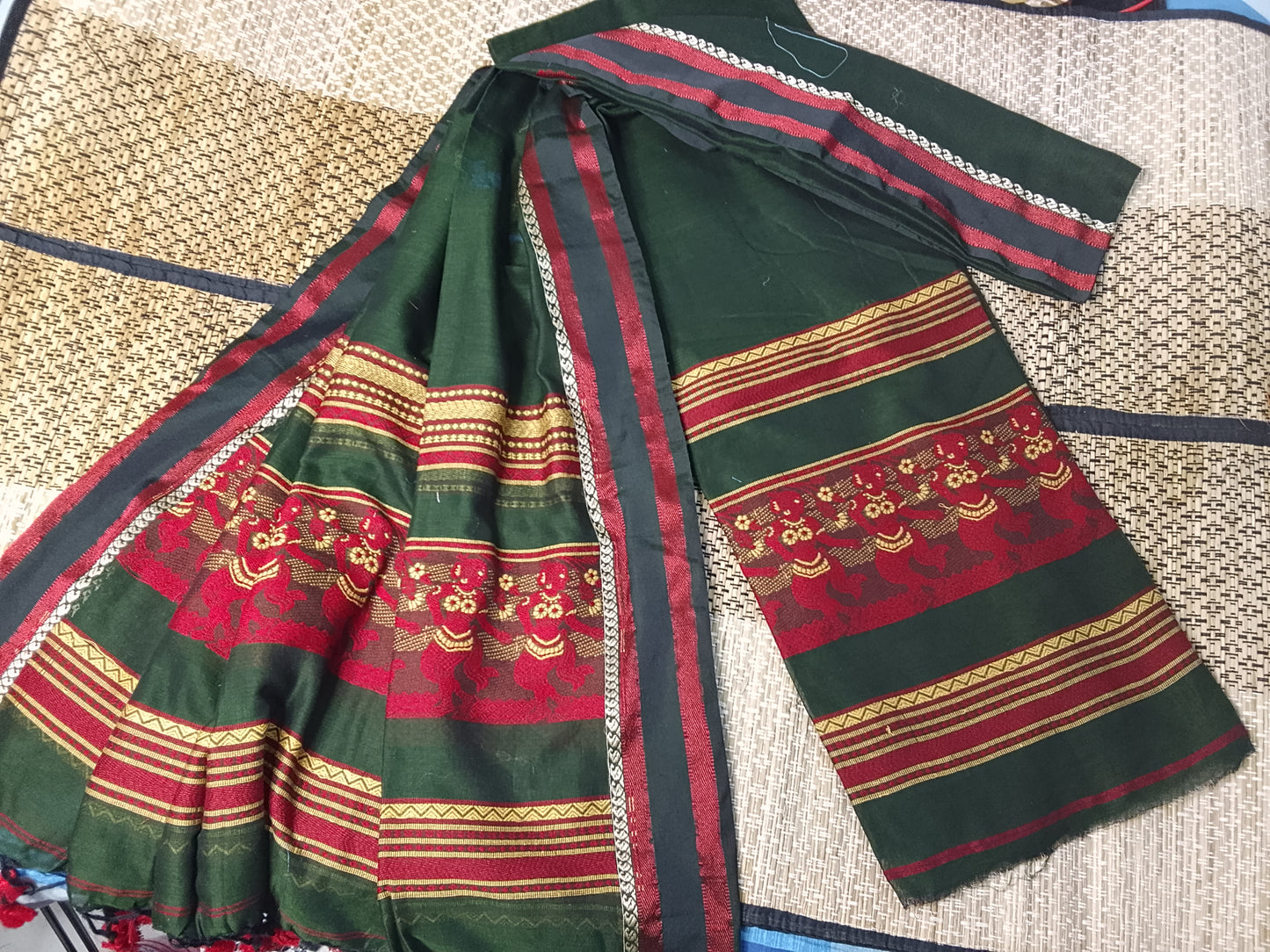 Bihu - Mul Cotton Baluchari Handwoven Suit Set by Rihyaaz featuring traditional Baluchari-inspired weaving on soft breathable mul cotton fabric.