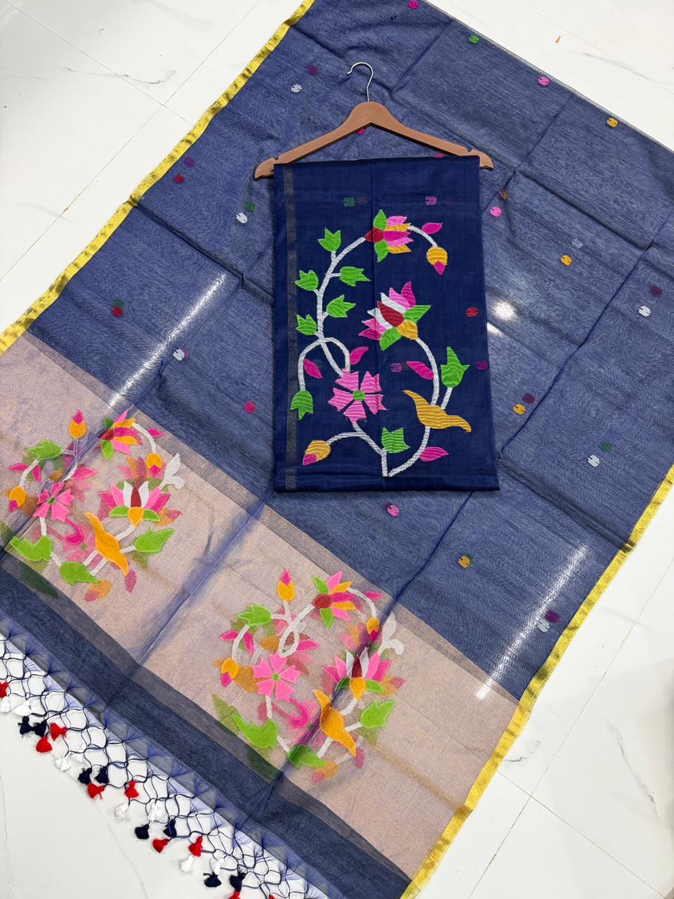 Muslin Paithani Jamdani Handwoven Suit | Elegant Traditional Weave by Rihyaaz