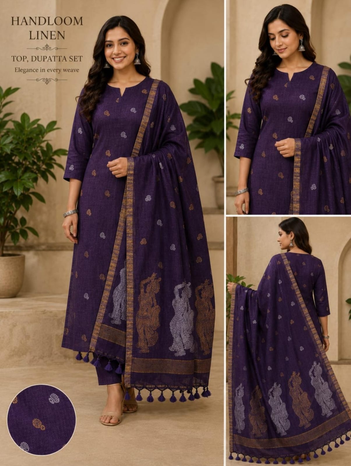 π‘πͺπΌπ²ππͺ zari-weaved linen Baluchari suit by Rihyaaz, featuring intricate traditional weaving and elegant ethnic craftsmanship with optional cotton-linen bottom.