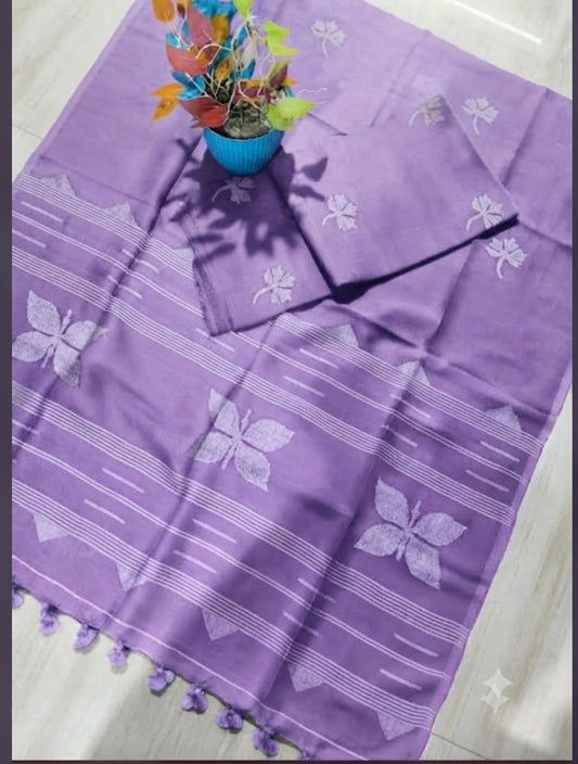 Willow Lavender Purple pure Jayshree linen and 120-count linen Jamdani suit material with completely handwoven kurta fabric and dupatta by Rihyaaz Fashions.