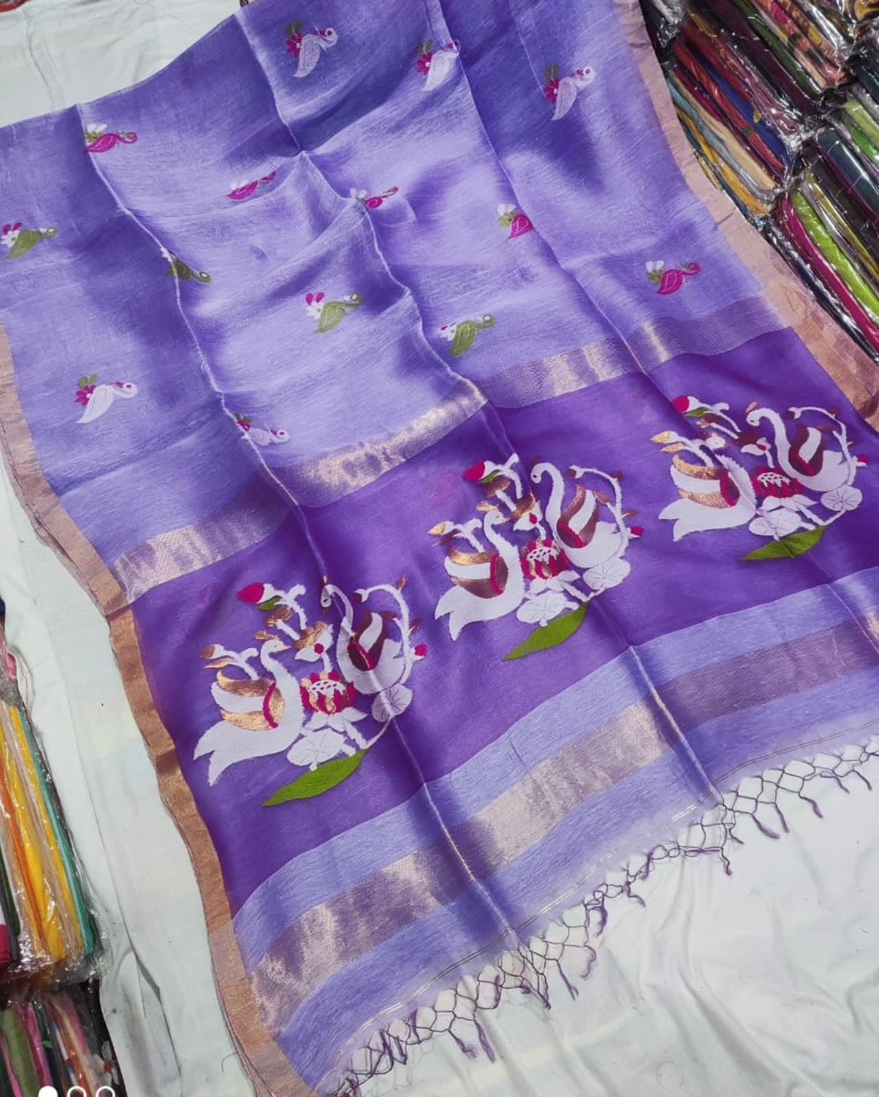 Jalangi Silk Linen Resham Anchal Jamdani Saree by Rihyaaz featuring intricate handwoven Jamdani detailing and elegant Resham Anchal