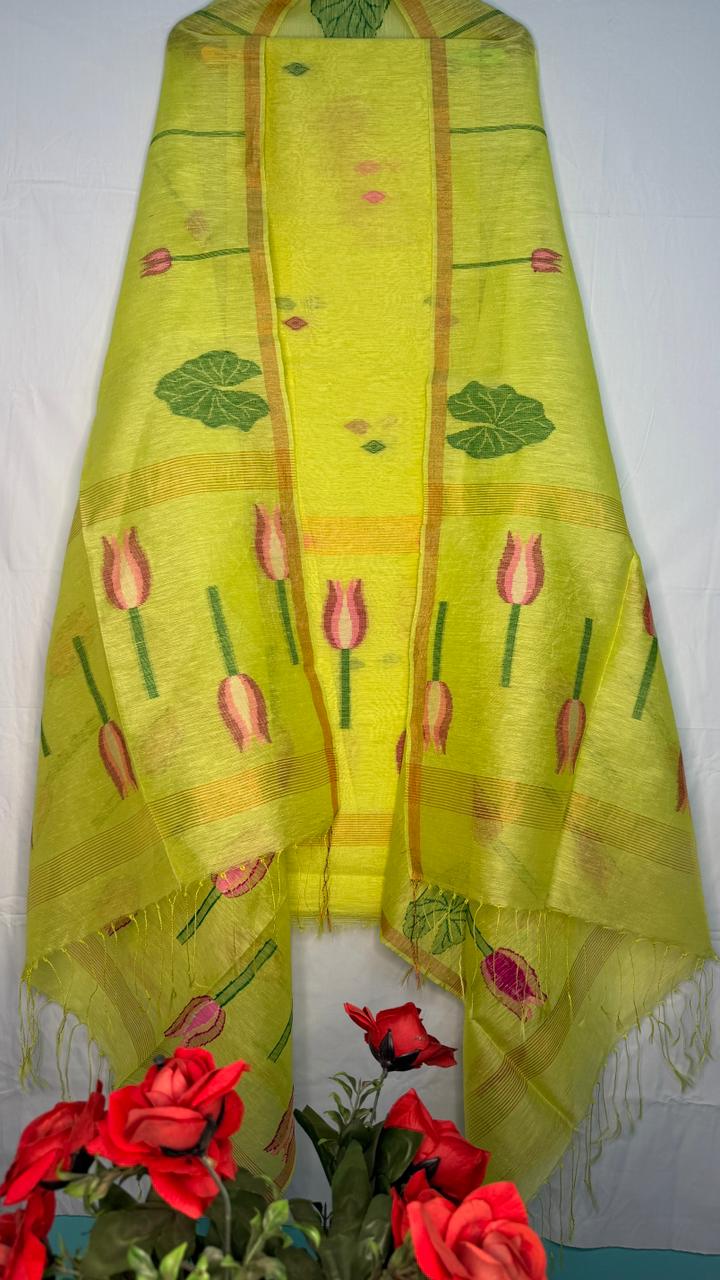 Vaidehi linen silk needle-weaved Jamdani suit with dupatta by Rihyaaz