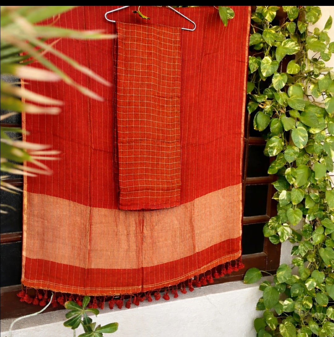 Orange Pure Jayshree Linen Suit Set for Women – Premium Quality Ethnic Wear by Rihyaaz Fashions