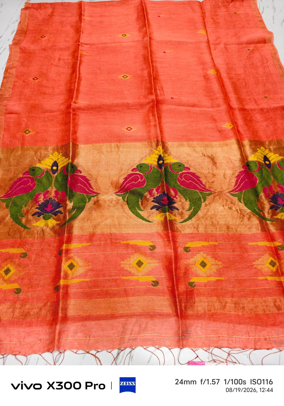 Moyna – Silk Linen Resham Palla Meenakari Jamdani Saree | Bird Motif | Rihyaaz