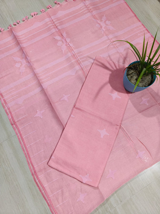 Sparsh linen Jamdani suit with 3-meter top and 2.5-meter tasselled dupatta by Rihyaaz