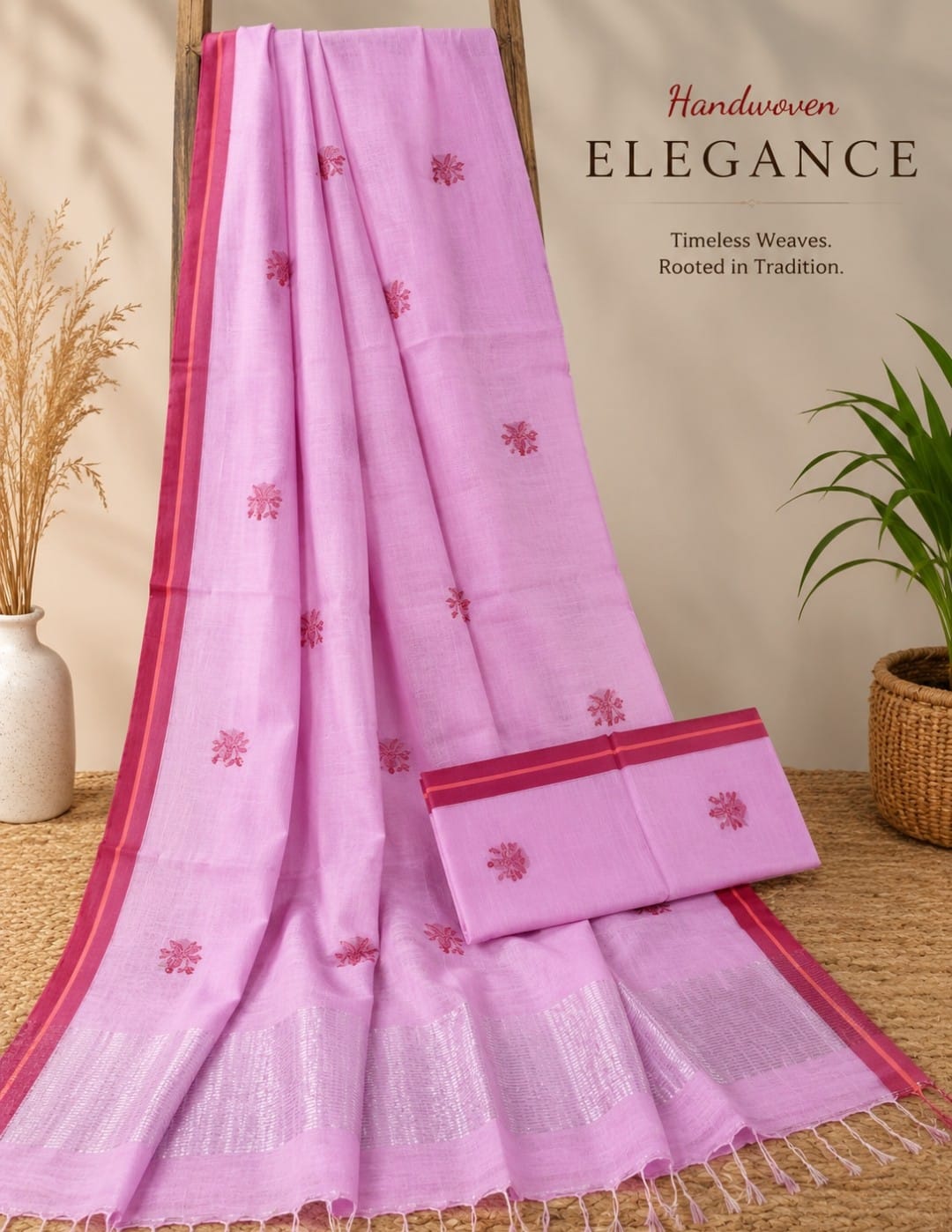 Tini by Rihyaaz – Elegant Mul Cotton Weaved Jamdani Suit with all-over delicate traditional Jamdani motifs, intricate woven detailing, soft breathable texture and timeless handloom-inspired craftsmanship.