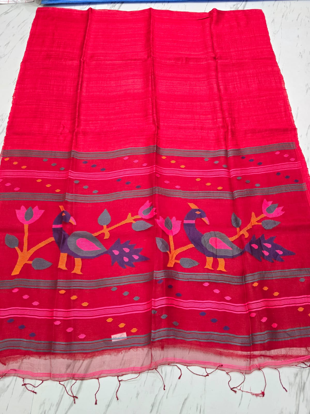 Meraki handwoven Matka silk saree with exquisite Resham Jamdani palla, showcasing intricate traditional weaving and elegant Indian handloom craftsmanship.