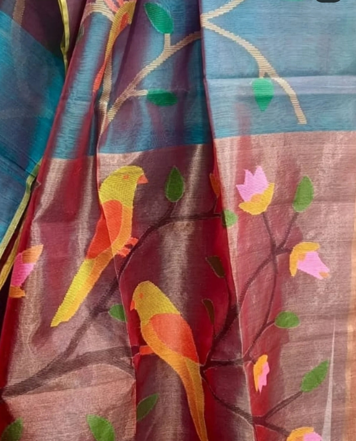 Shakuntala Muslin bird motif all-over weaved jamdani saree with paithani palla by Rihyaaz