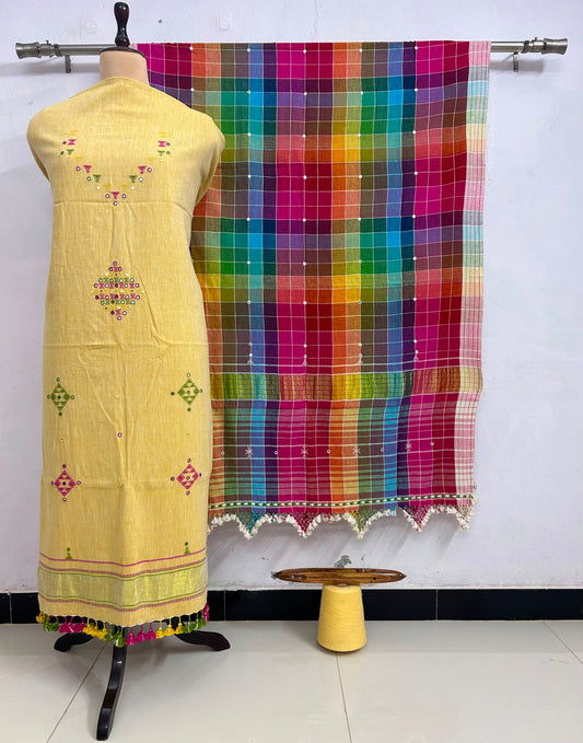Rihyaaz designer 4-ply Kala Cotton 3-piece set with 5 metre Kurti and bottom fabric and 2.5 metre dupatta