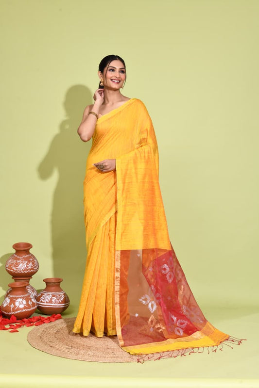 Mogra Dual Tone Matka Silk Saree with Resham and Zari Floral Aanchal by Rihyaaz in premium handcrafted Indian ethnic weave.