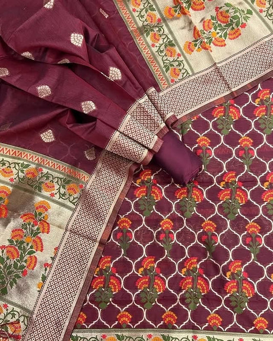 Meenakari Benarasi Golden Zari Suit 3Pc | Luxury Ethnic Wear