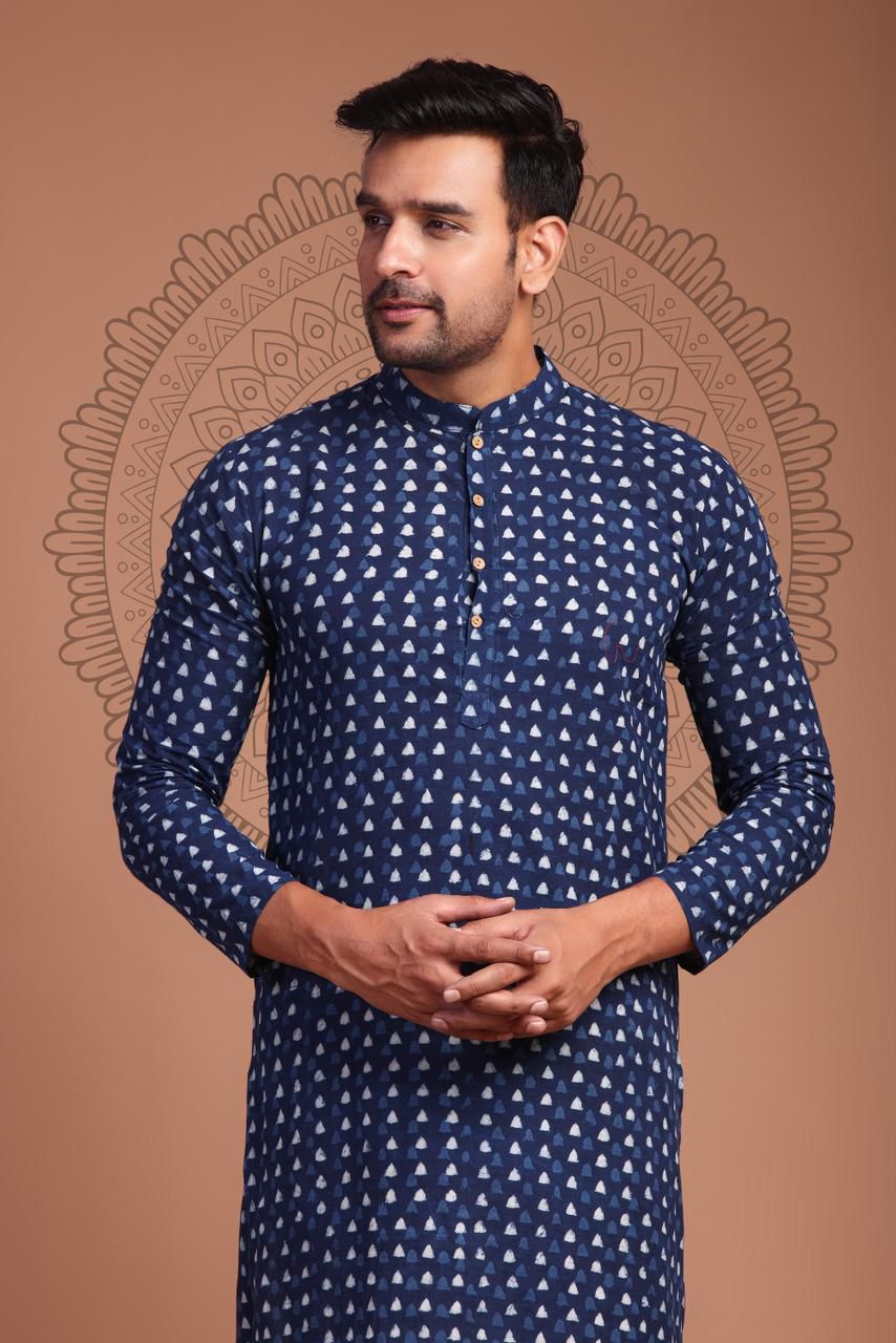 Traditional Bagru Hand Block Printed Gent’s Long Kurta | Elegant Ethnic Wear for Men