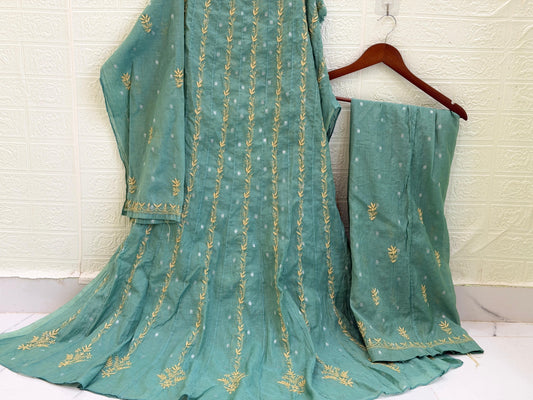 Sunehri - Banarasi Chanderi Co-ord Set | Anarkali Style | Semi-Stitched Free Size