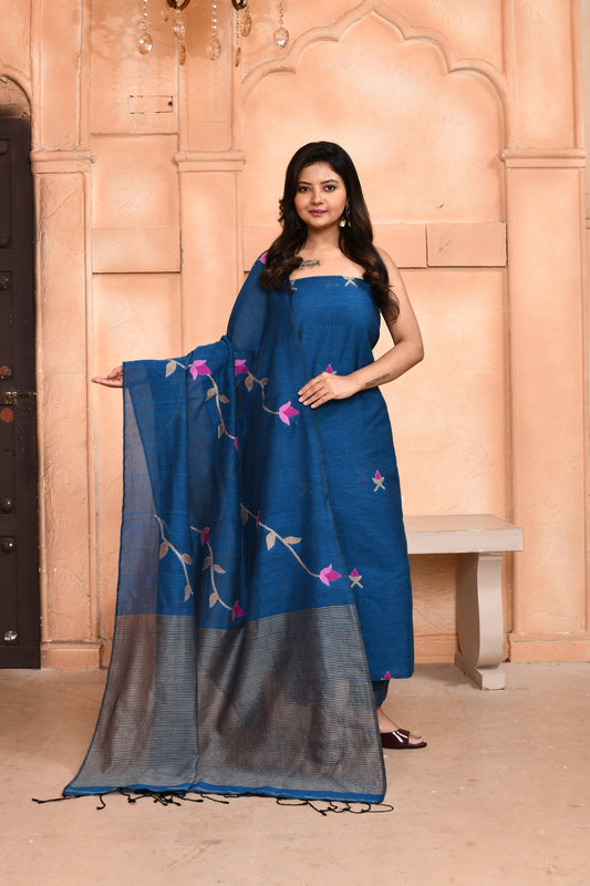 Pritha | Mul Cotton Premium Needle Weaved Jamdani Suits with Jaal Work Dupatta