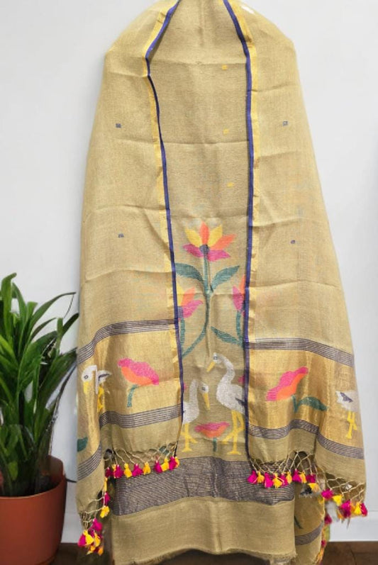 Kora Jayshree Pure Linen Hand Weaving Jamdani Kurti Set 🌼