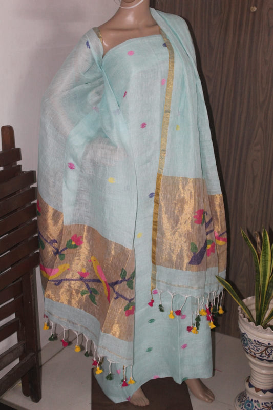 Gunjan – Pure Linen Broad Tissue Palla Needle Jamdani Suit