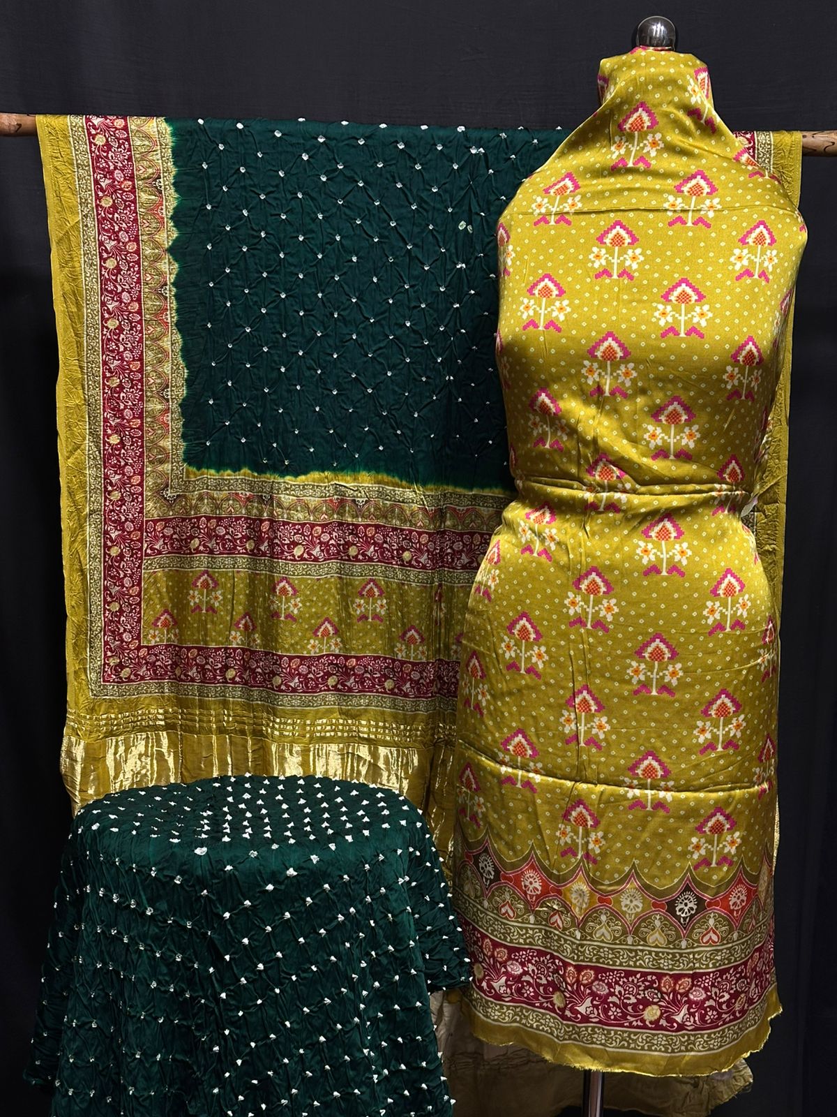 Kalamkari Bandhej 3-Piece Suit – Premium Modal Silk Elegance