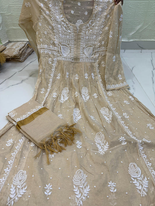 Fabric Tissue Chanderi Semi-Stitched Gown