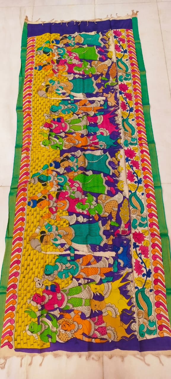 Mangalgiri Silk Dupattas – Hand-Drawn & Hand-Painted Art | Multicolour Premium Collection