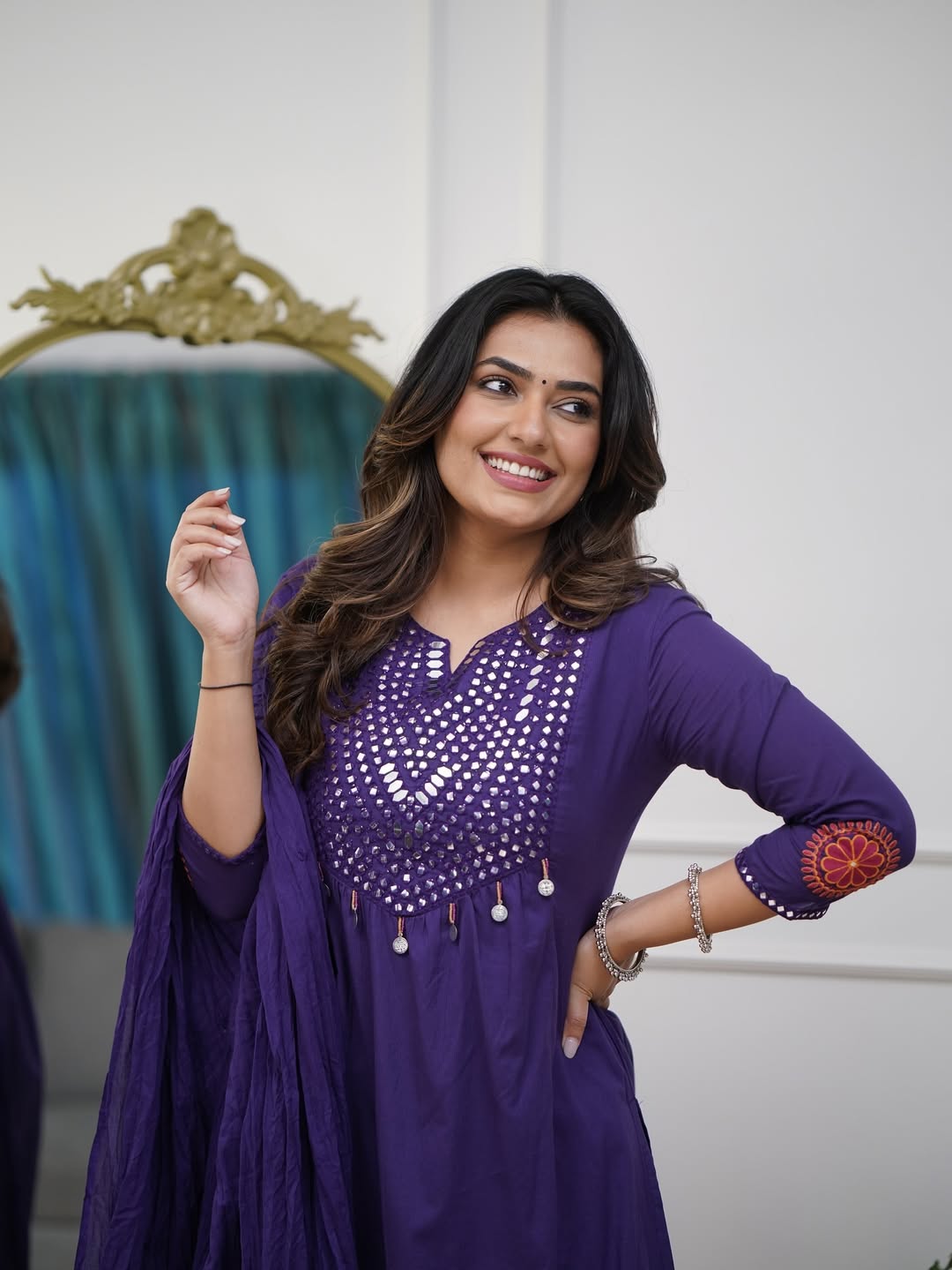 Cotton Embroidered Kurta Set | 3-Piece Suit with Mul Dupatta & Fine Cotton Pant