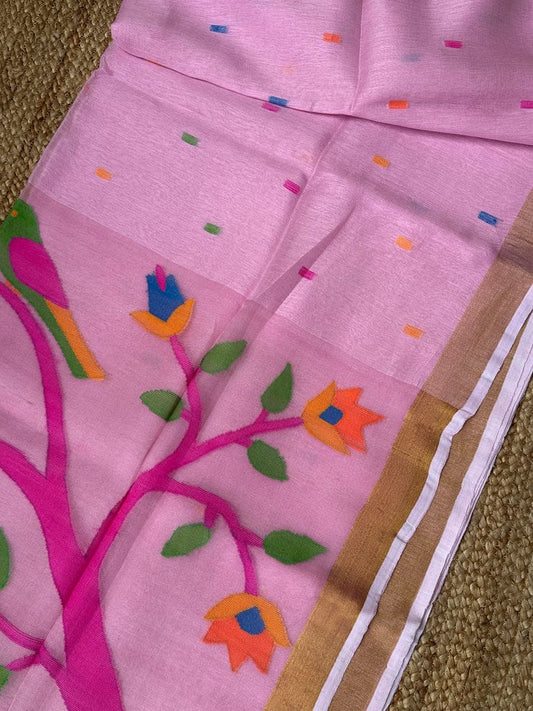 Linen Handwoven Silk Anchal Paithani Saree | Traditional Handloom Saree | Rihyaaz