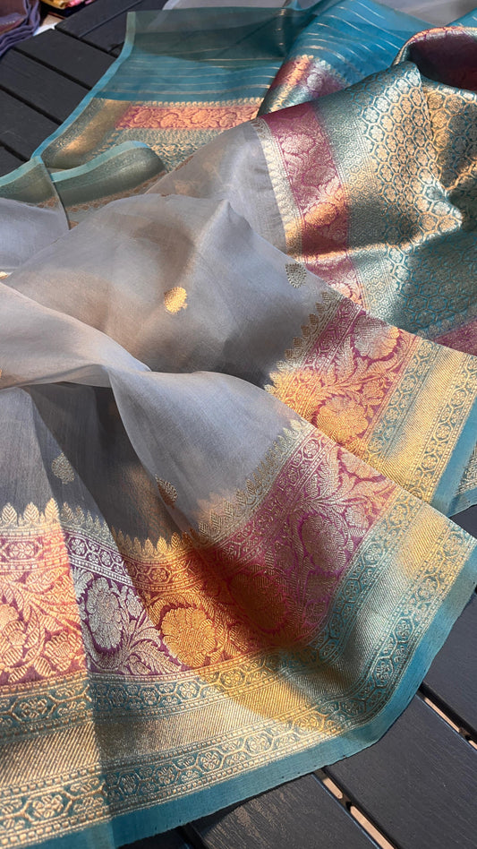 PURE HANDLOOM BANARASI KORA SILK SAREE | KADUWA ZARI | ANTIQUE ZARI | SILKMARK CERTIFIED