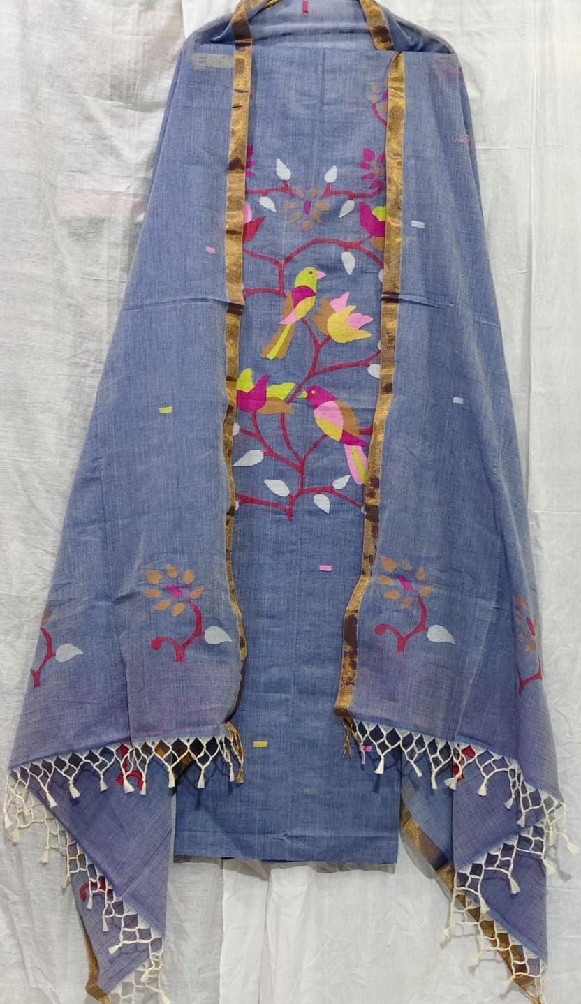 Parijat Mul Cotton Handwoven Needle Jamdani Suits – Premium 2.5m*2 Set