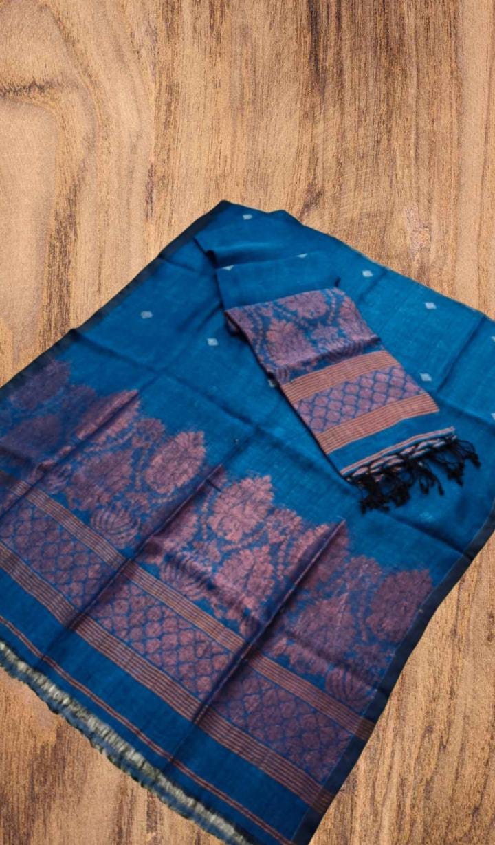 Kannan – Linen Silver & Copper Zari Kanchipuram Weaved Suits