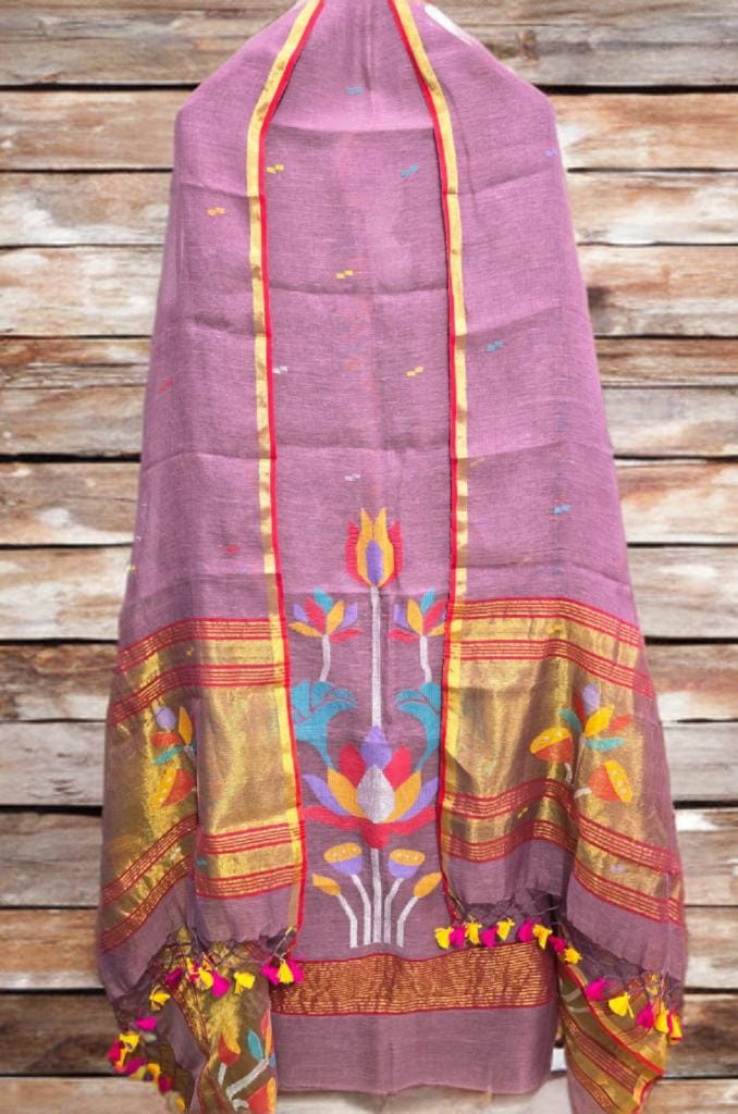 Mool- Pure Linen Hand Weaving| Tissue Palla Paithani Jamdani Suit