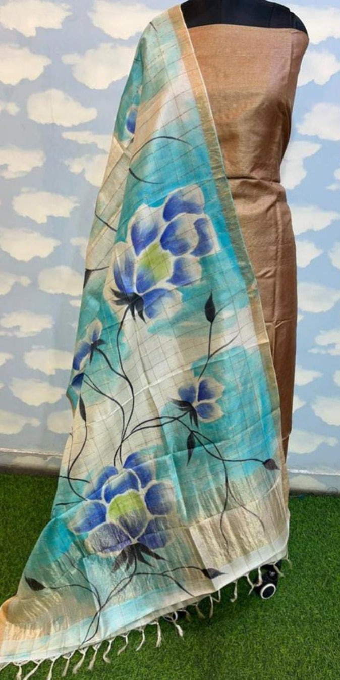 Sarshi - Zari Checkered Hand-Painted Dupatta with Solid Colour Top | Elegant Ethnic Wear Set