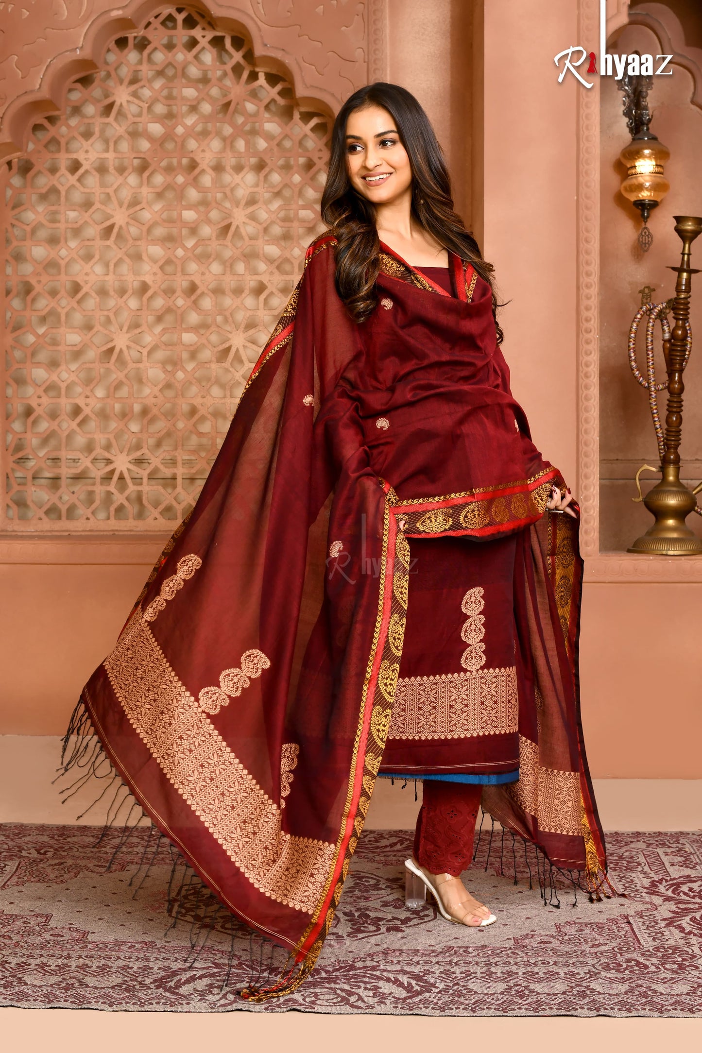 MRIGA -Mul silk Muga weaved Baluchari suits