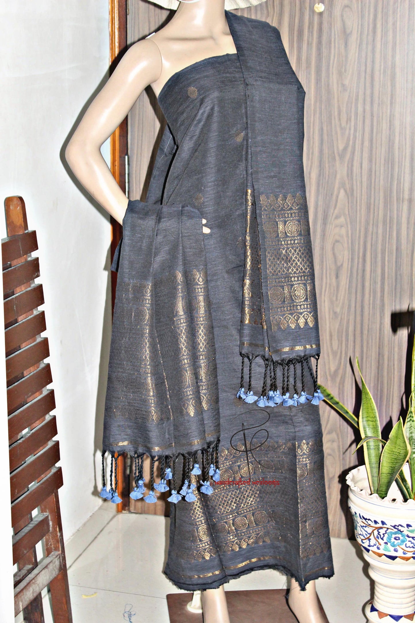 Ramya- Premium Textured Linen Suit with Madurai Border Top & Dupatta | Elegant Handwoven Craft