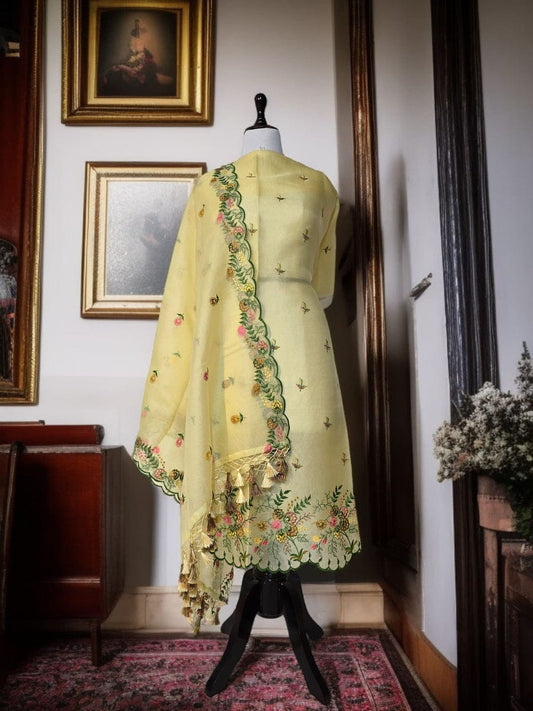 Banarasi Unstitched Salwar Kameez with Dupatta – Premium Organza Silk Embroidery Suit Set