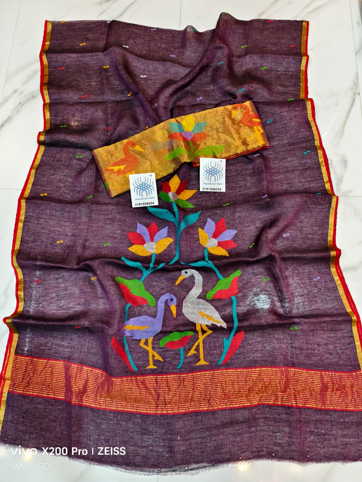 🌸 Saras – Premium Linen by Linen Jamdani Suits with Tissue Palla Dupatta