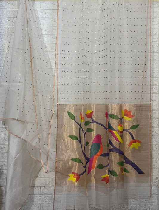 Goonj brass sequin embedded resham paithani saree