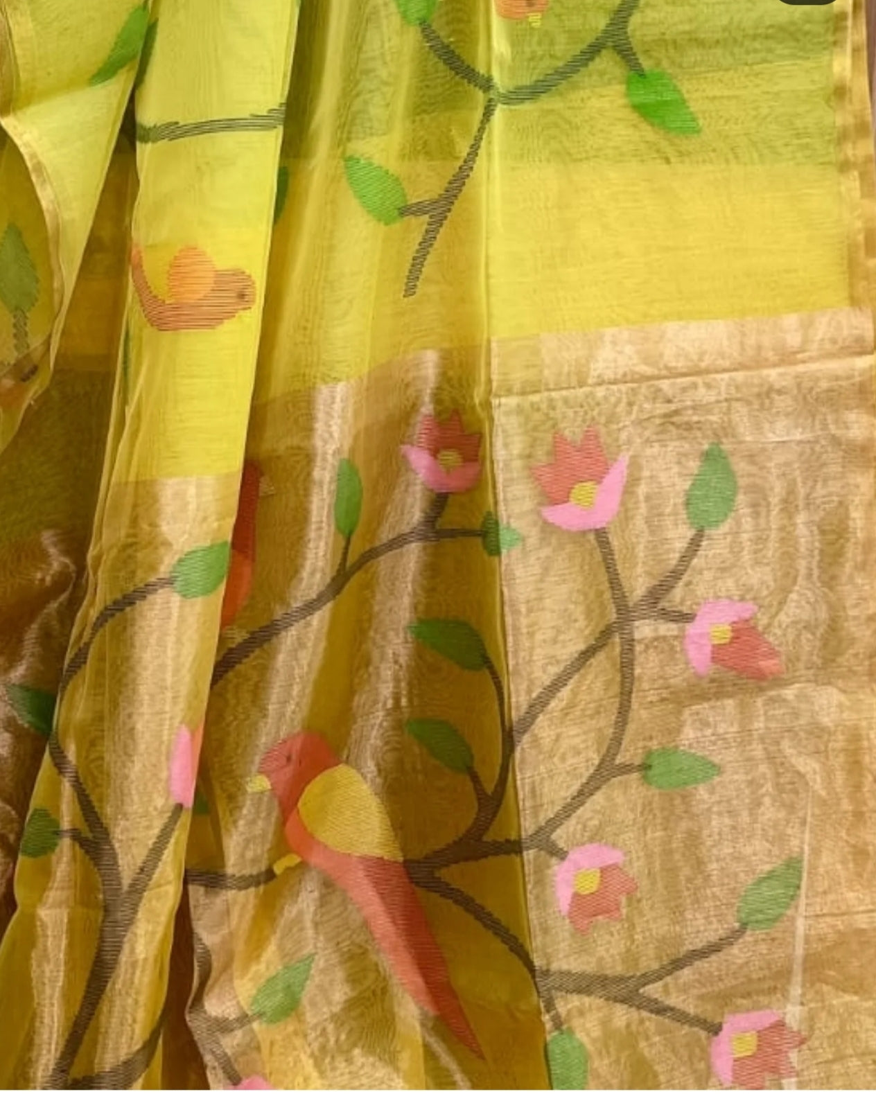 Shakuntala – All-Over Bird Embedded Floral Weaved Tissue Paithani Palla Saree