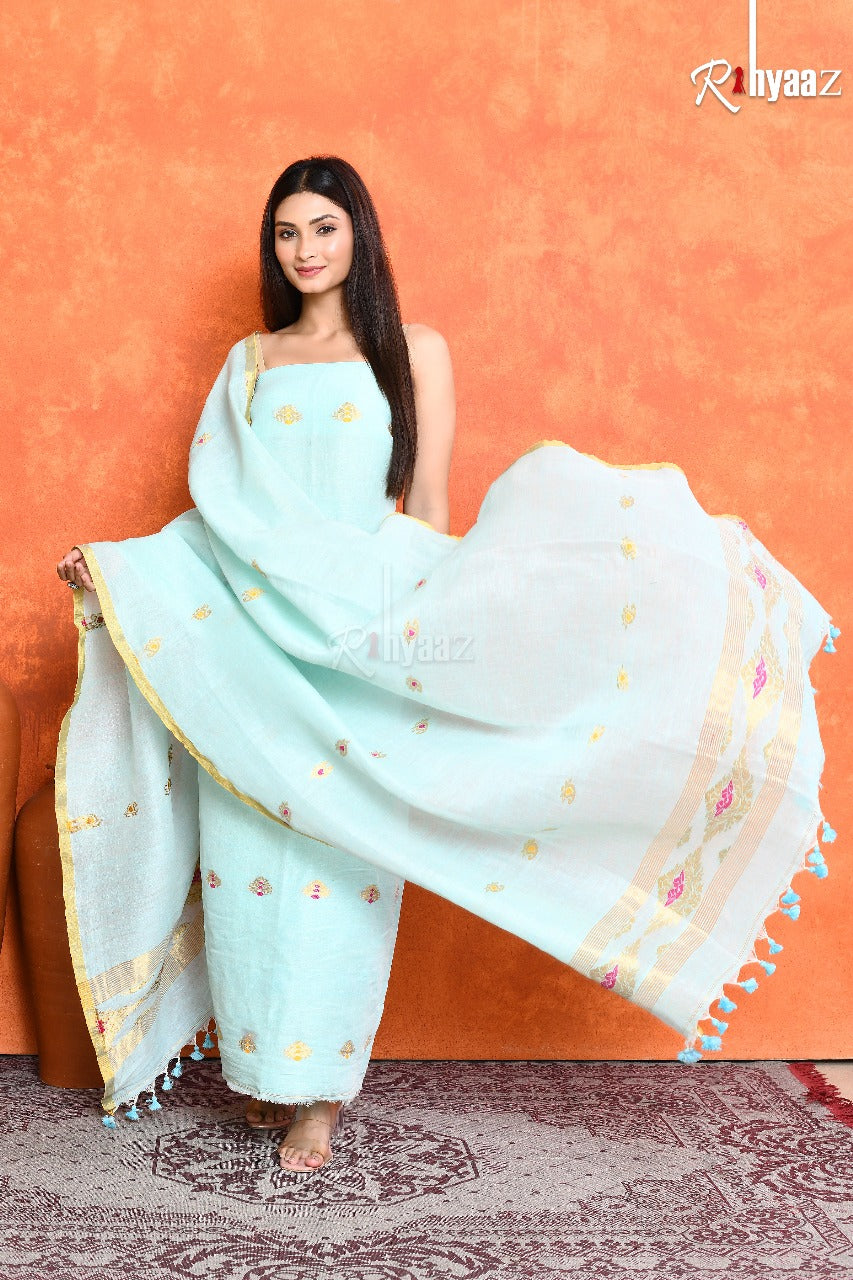 Zaveri- Linen by linen meenakari benarasi 2pc suits