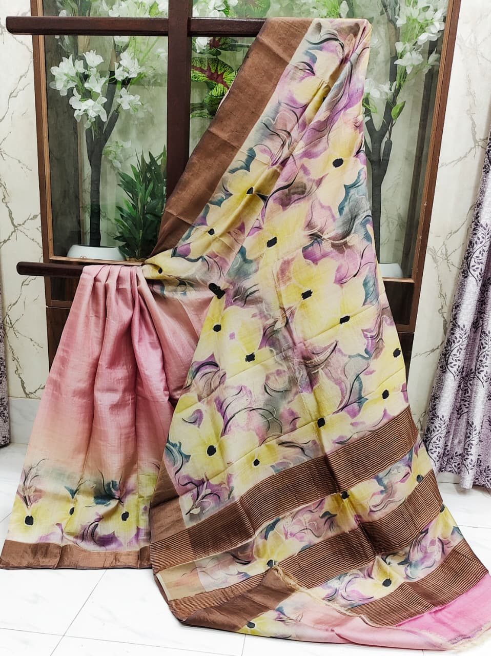 Sparsh – Hand-Painted Bishnupuri Tussar Saree with Zari Border