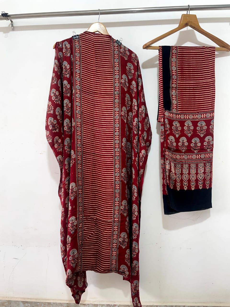 Coral- Modal Silk Handblock Ajrakh Suits in Red Shade – Elegance That Speaks Tradition