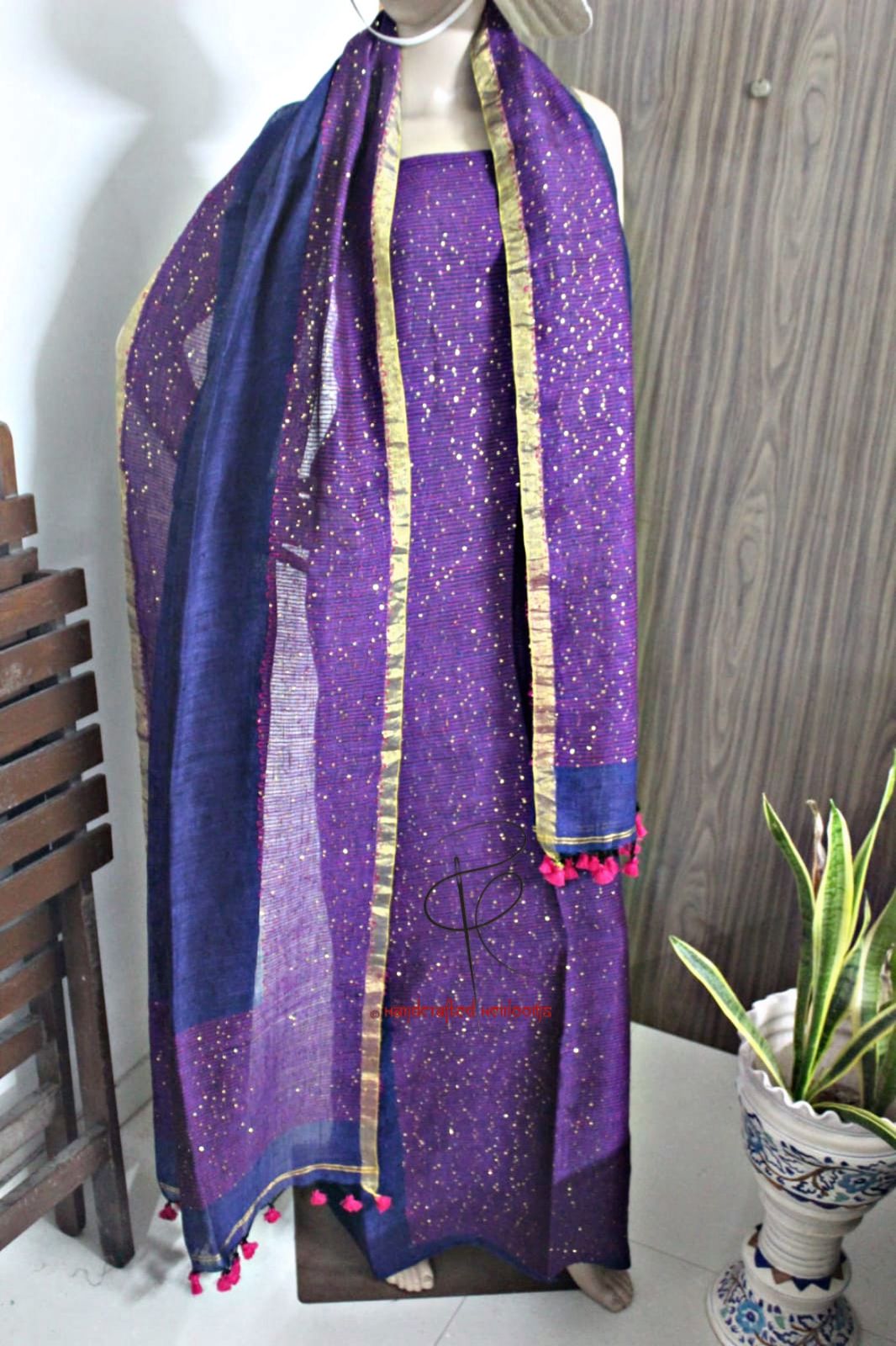 Jhalak Pure Linen Partywear | Sequin Weaved Top & Dupatta Sets