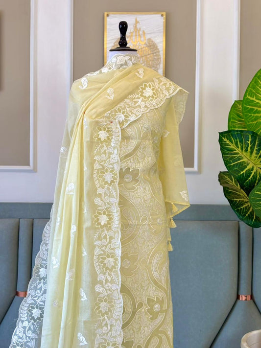 Exclusive Banarasi Mal Chanderi Embroidery Suit Set | Premium Unstitched Ethnic Wear by Rihyaaz