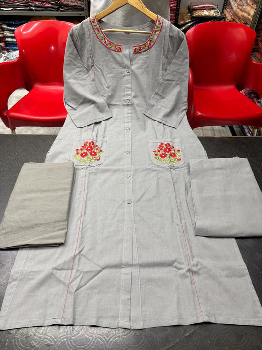 Kaavya – Elegant Flair Straight Kurta Set | Cotton Pant & Malmal Dupatta | Premium Embroidered Suit Set