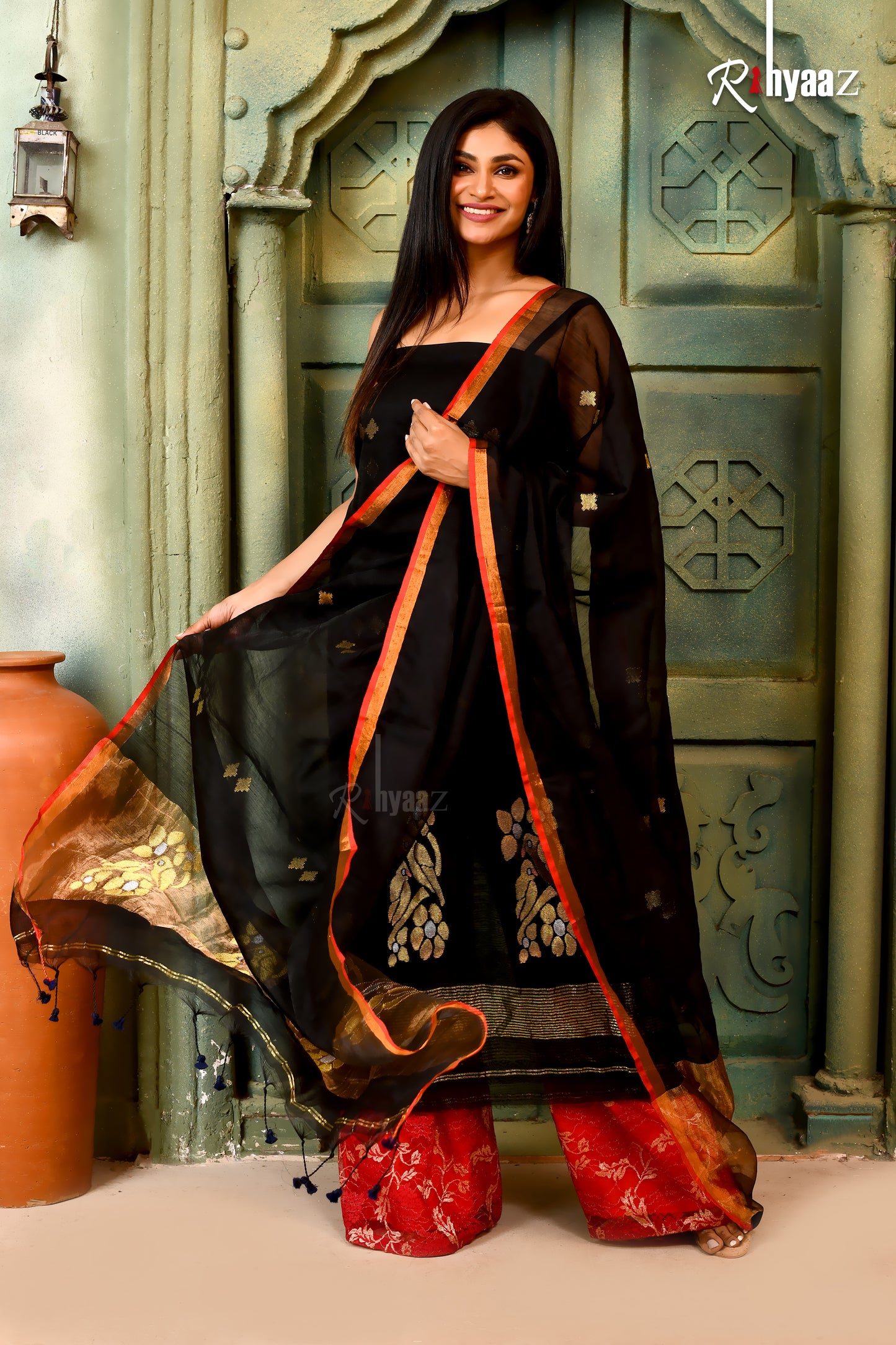 PANCHI - Muslin dual zari weaved with bird motif jamdani suit