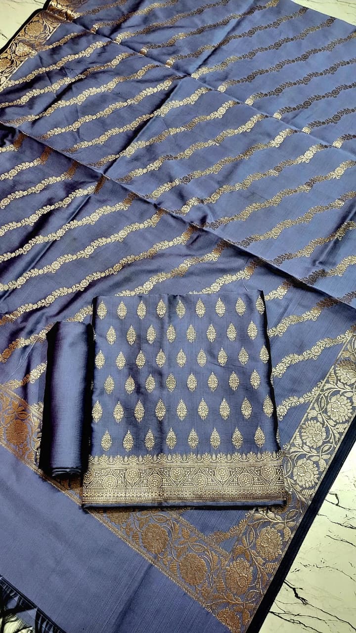 Banarasi Katan Silk Unstitched Salwar Kameez with Dupatta – Premium Zari Weaving Set