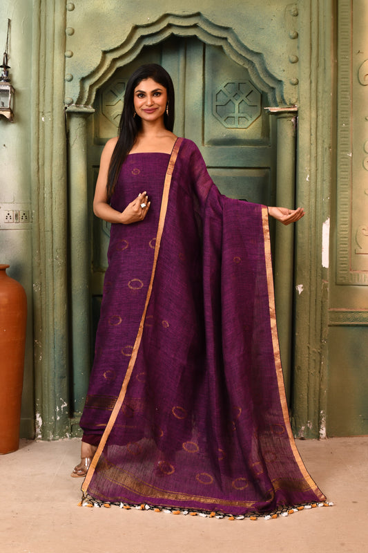 𝓚𝓪𝓷𝓰𝓷𝓪 - Linen zari weave suits with dupatta detailed weaving