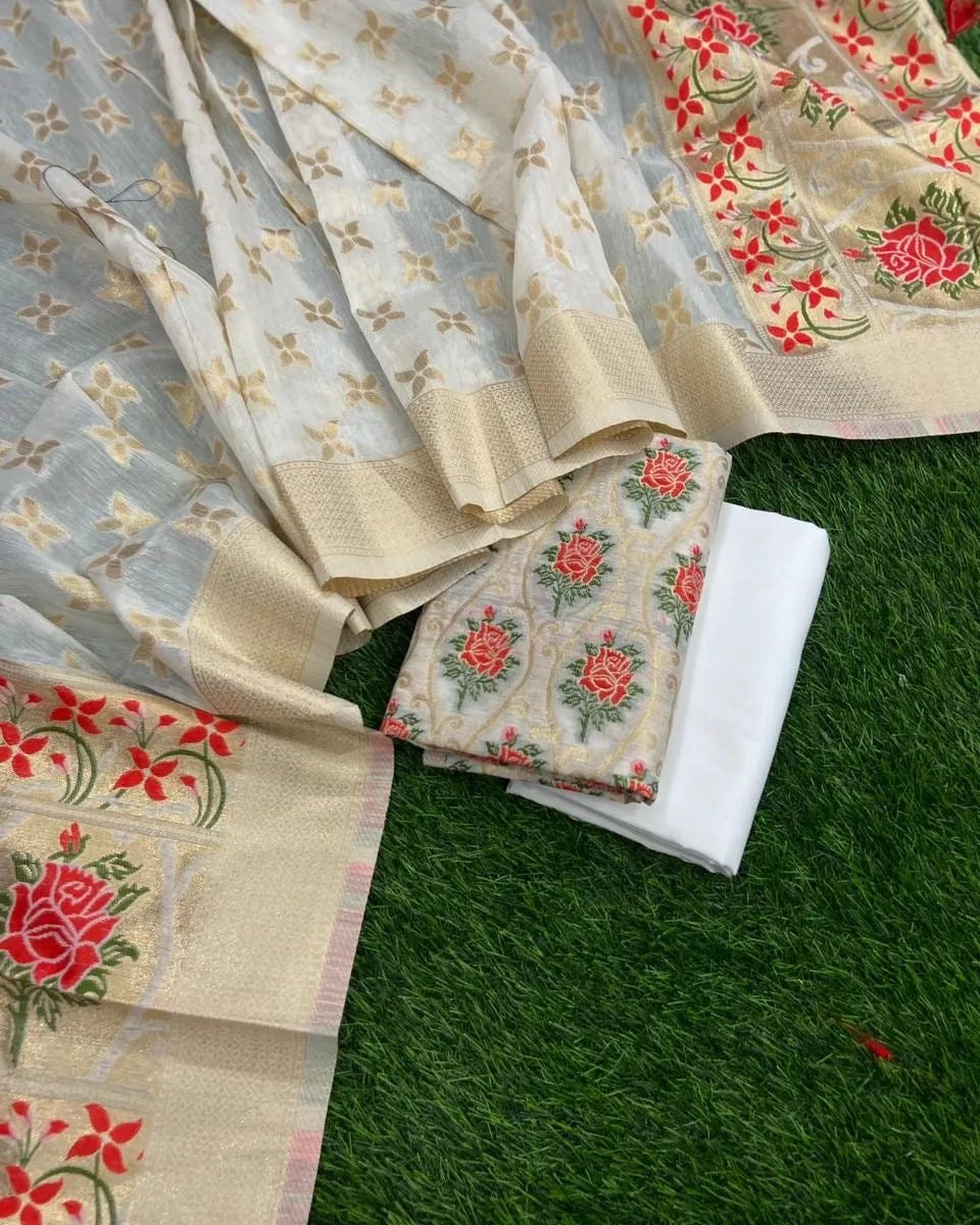 Meenakari Benarasi Golden Zari Suit 3Pc | Luxury Ethnic Wear