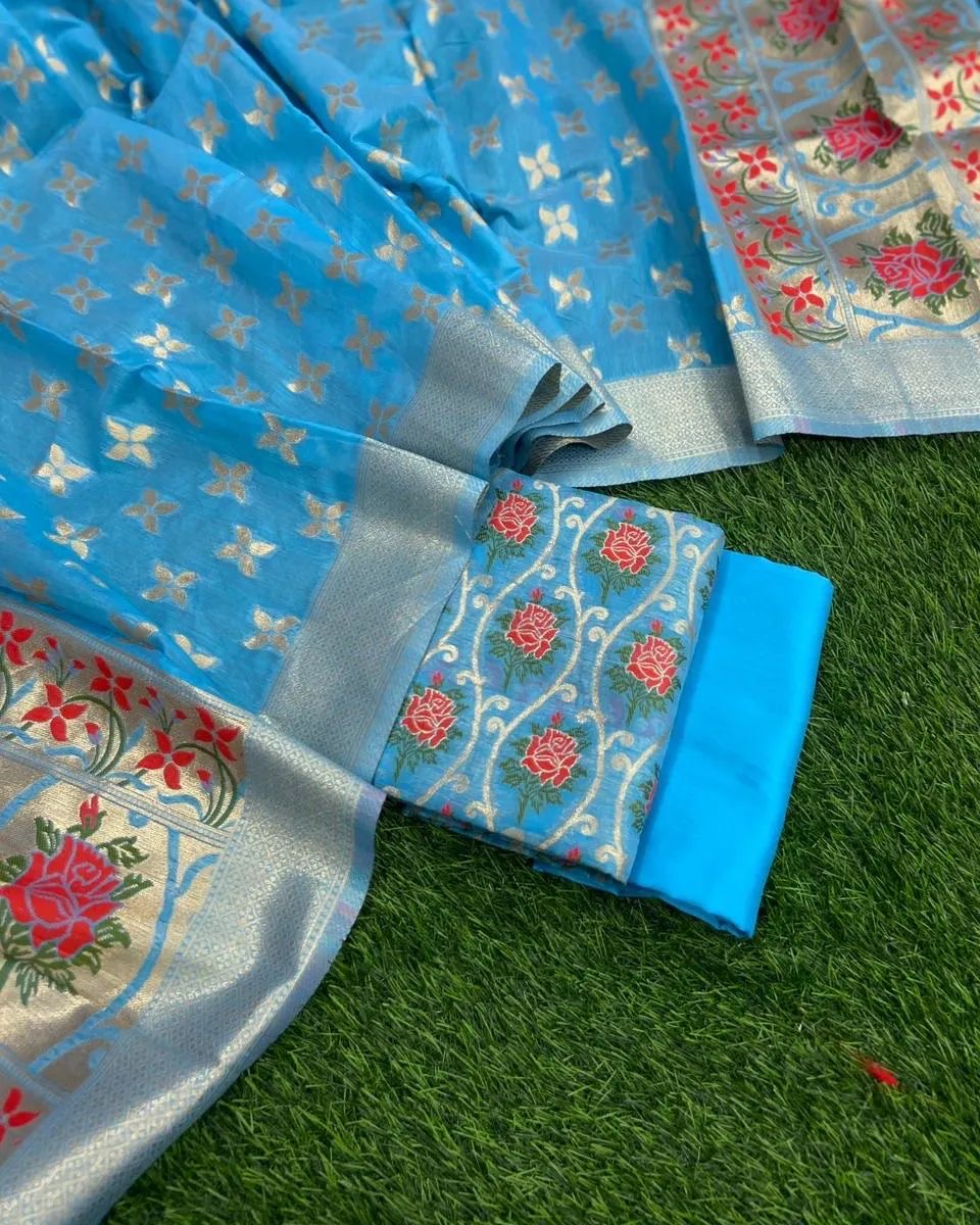 Meenakari Benarasi Golden Zari Suit 3Pc | Luxury Ethnic Wear